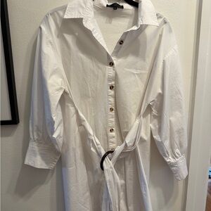 ASOS Love & Other Things White Button-Front Shirt Dress with Waist Tie